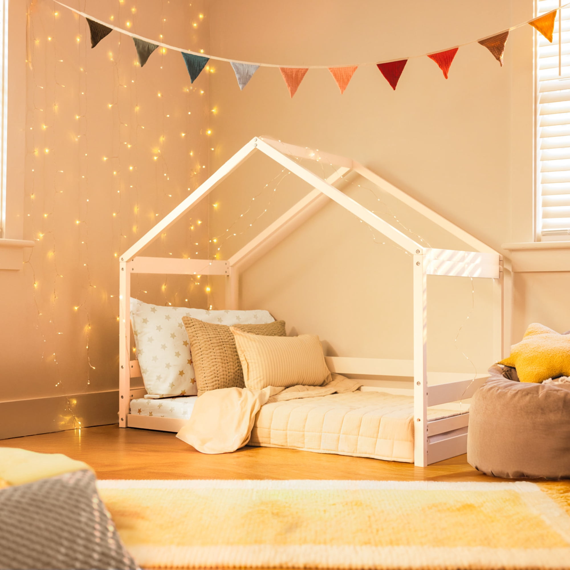 Little Seeds Trellis Toddler House Bed, Toddler Bed Frame, True White