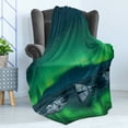 thumbnail image 4 of Alaska Soft Flannel Fleece Blanket, Aurora Borealis Under the Starry Sky Hills of Arctic Northern Landscape, Cozy Plush for Indoor and Outdoor Use, 50" x 60", Night Blue Lime Green, by Ambesonne, 4 of 5