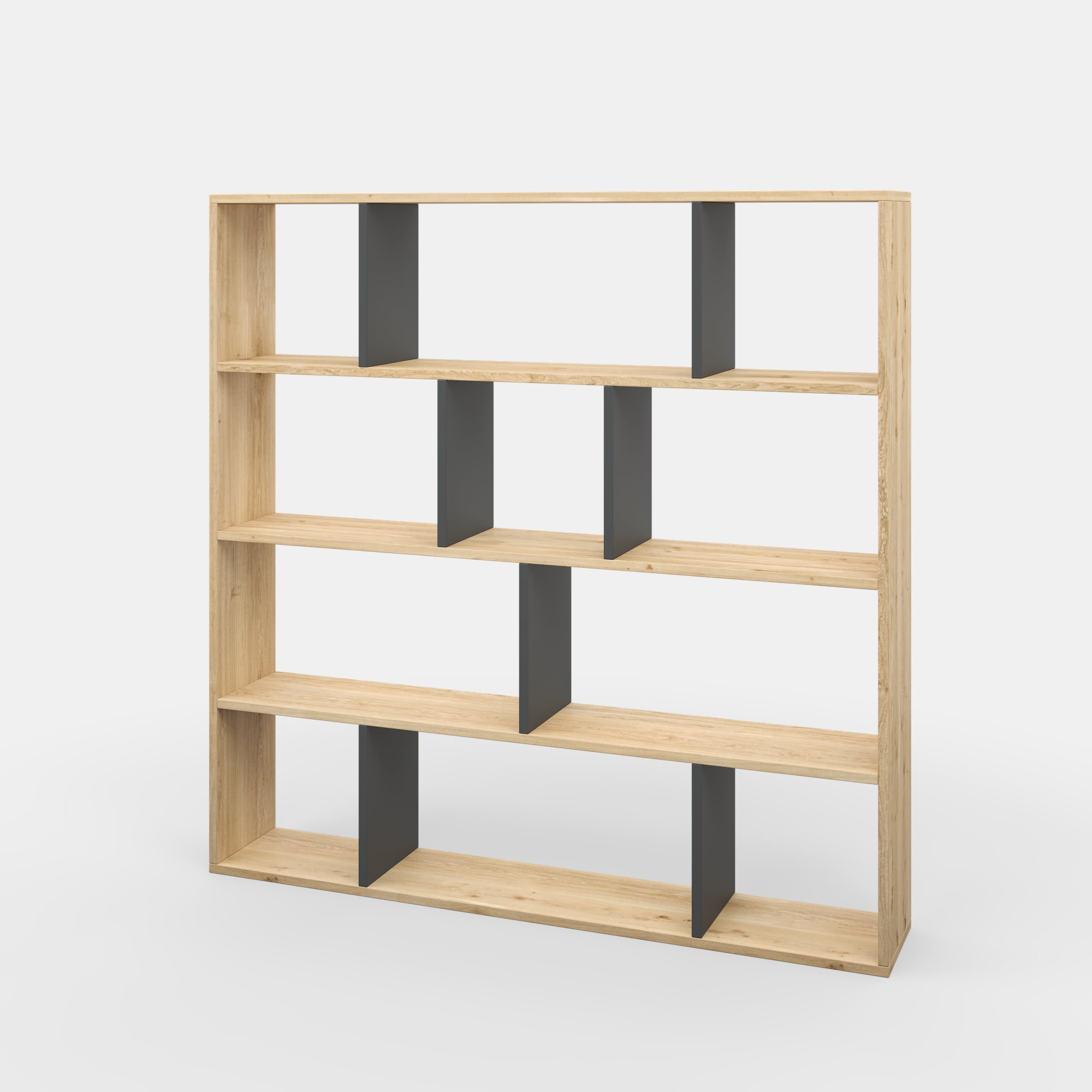 Ada Home Decor Hobdi 4 Tier Open Shelf Cube Modern Bookcase, Oak/Anthracite