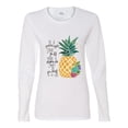 thumbnail image 2 of Wild Bobby, Pineapple Stand Tall Wear Crown And Stay Sweet Inside Arty Inspirational Pop Culture Womens Graphic Long Sleeve T-Shirt, White, X-Large, 2 of 3