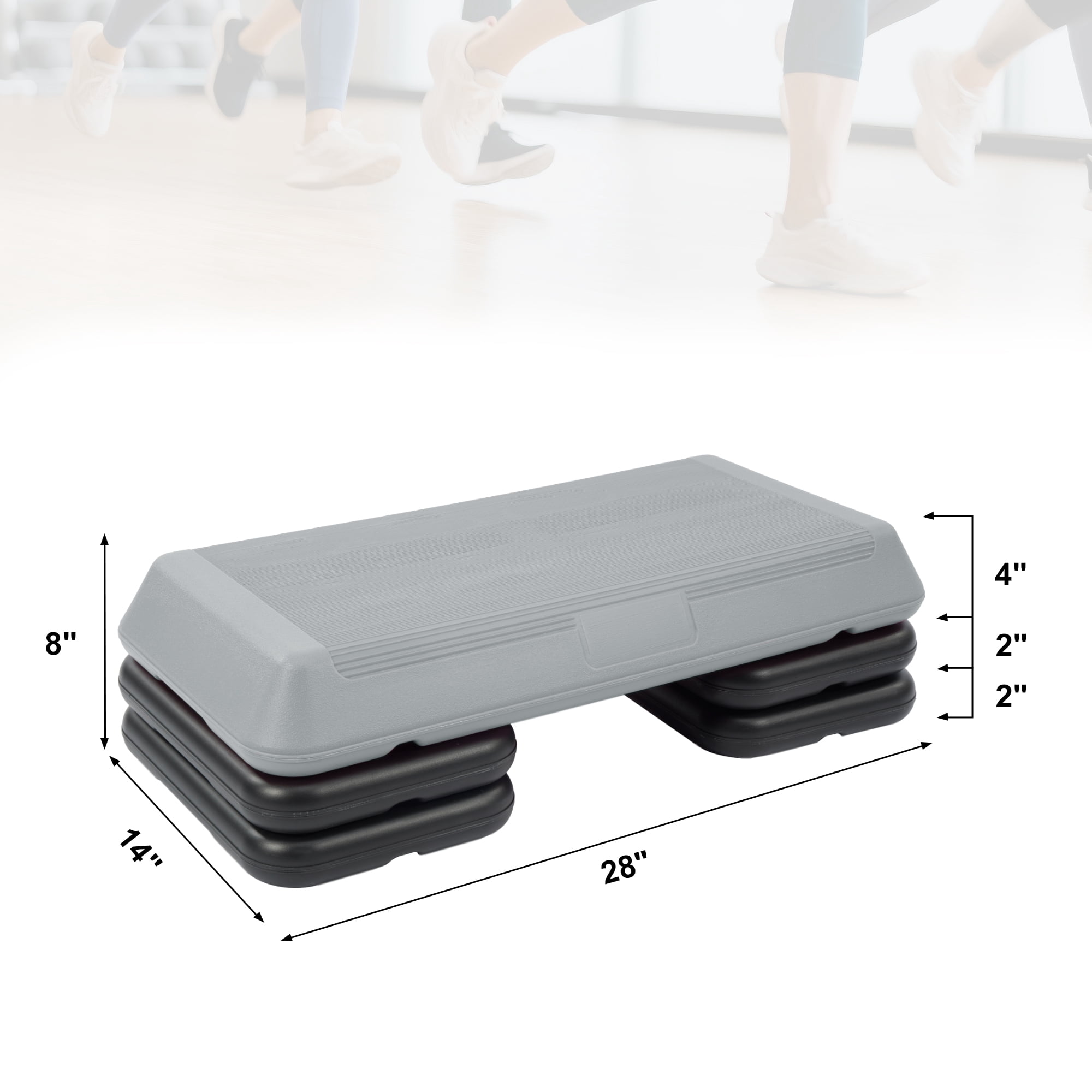 FlexWave 28-inch Aerobic Step Platform, Adjustable Fitness Stepper with 4 Adjustable Step Risers, Aerobics Stepper Workout Stepper for Aerobic Strength and Training in Home Gym, Gray