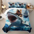 thumbnail image 2 of Homewish Cool Corgi Shark Twin Quilt Set,Cartoon Animal Twin Coverlet Set,Blue,Ocean Wave Decor,2 Pieces, 2 of 7