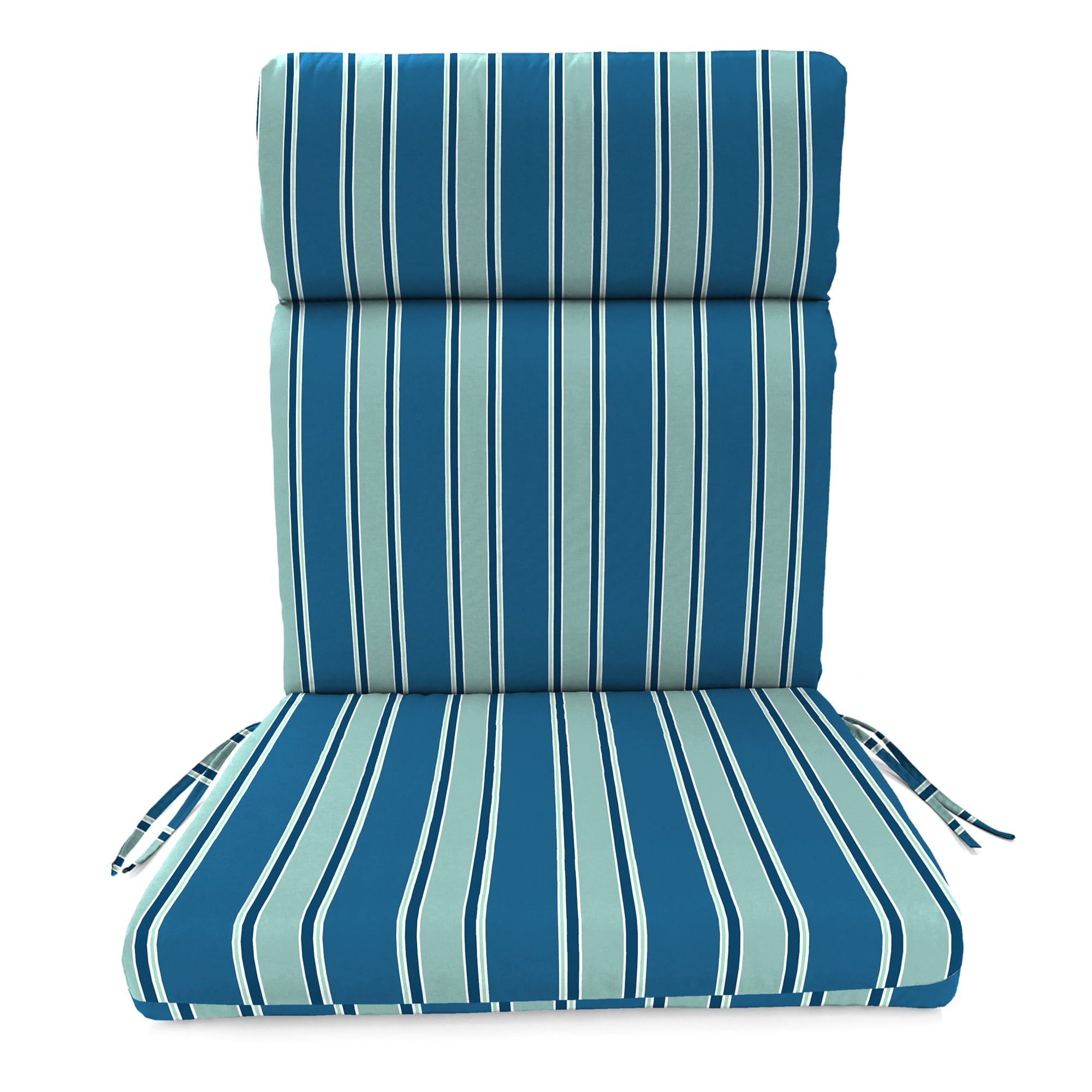 Jordan Manufacturing 44" x 22" Sanders Puff Blue and Gray Green Stripe Rectangular Outdoor Chair Cushion with Ties and Hanger Loop