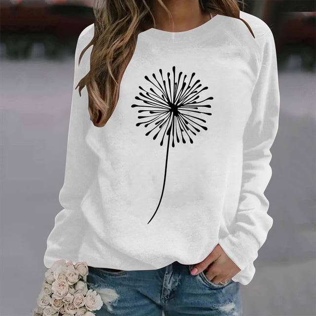 Qiopertar Mode Femmes Décontracté Manches Longues Col Rond Imprimé Chandail en Molleton Blouse Liquidation Livraison Gratuite à Moins de 5$ jusqu'à 90 % de Réduction
