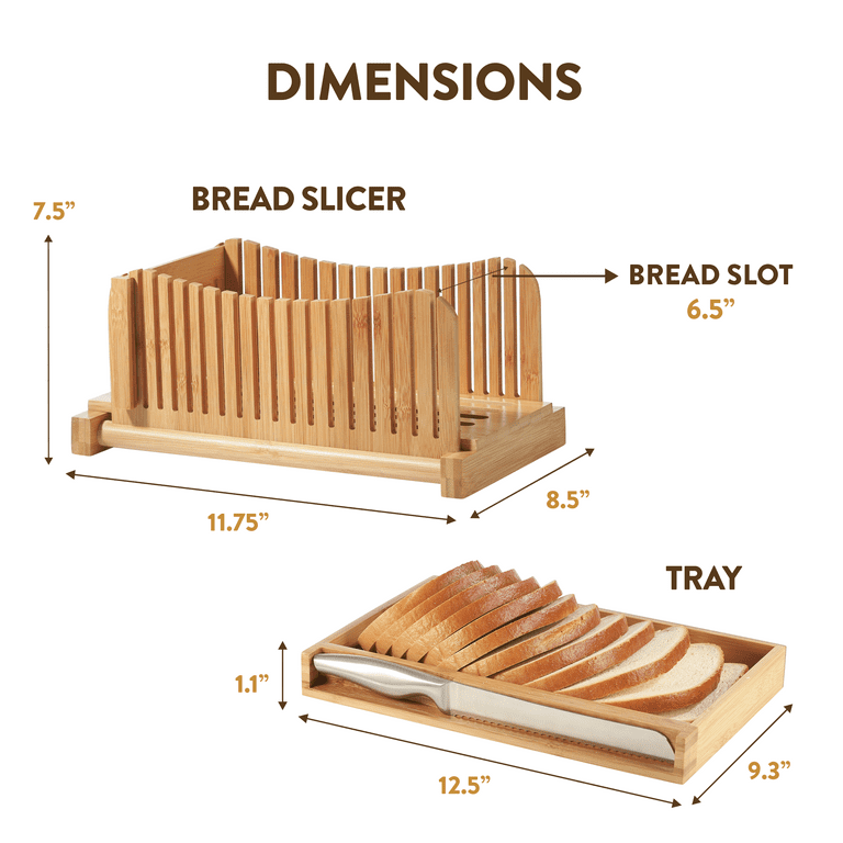 Bamboo Bread Slicer Cutting Guide - Foldable and Compact with Crumbs Tray  and Knife 