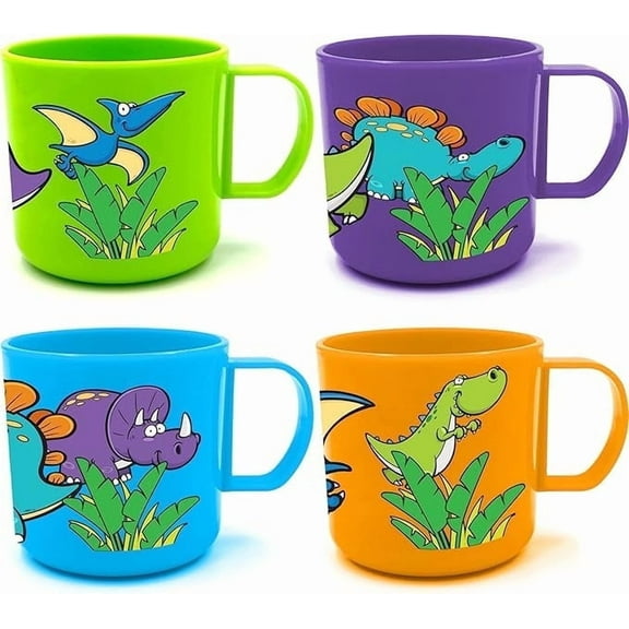 ArtCreativity Dinosaur Mugs for Kids Ages 3  Set of 4, Plastic Dinosaur Mugs for Boys and Girls, Party Favors, Birthday Gifts, Supplies