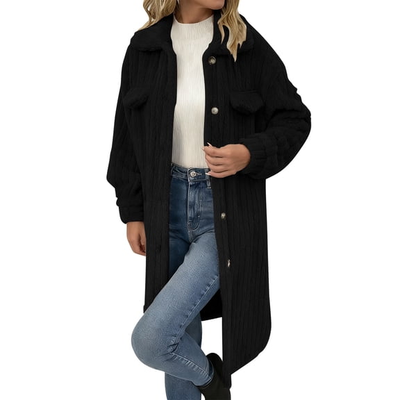 Sexlip Women's Trendy Winter Double Breasted Wool Coat Long Sleeve Notch Lapel Long Trench Windproof Coat Black M