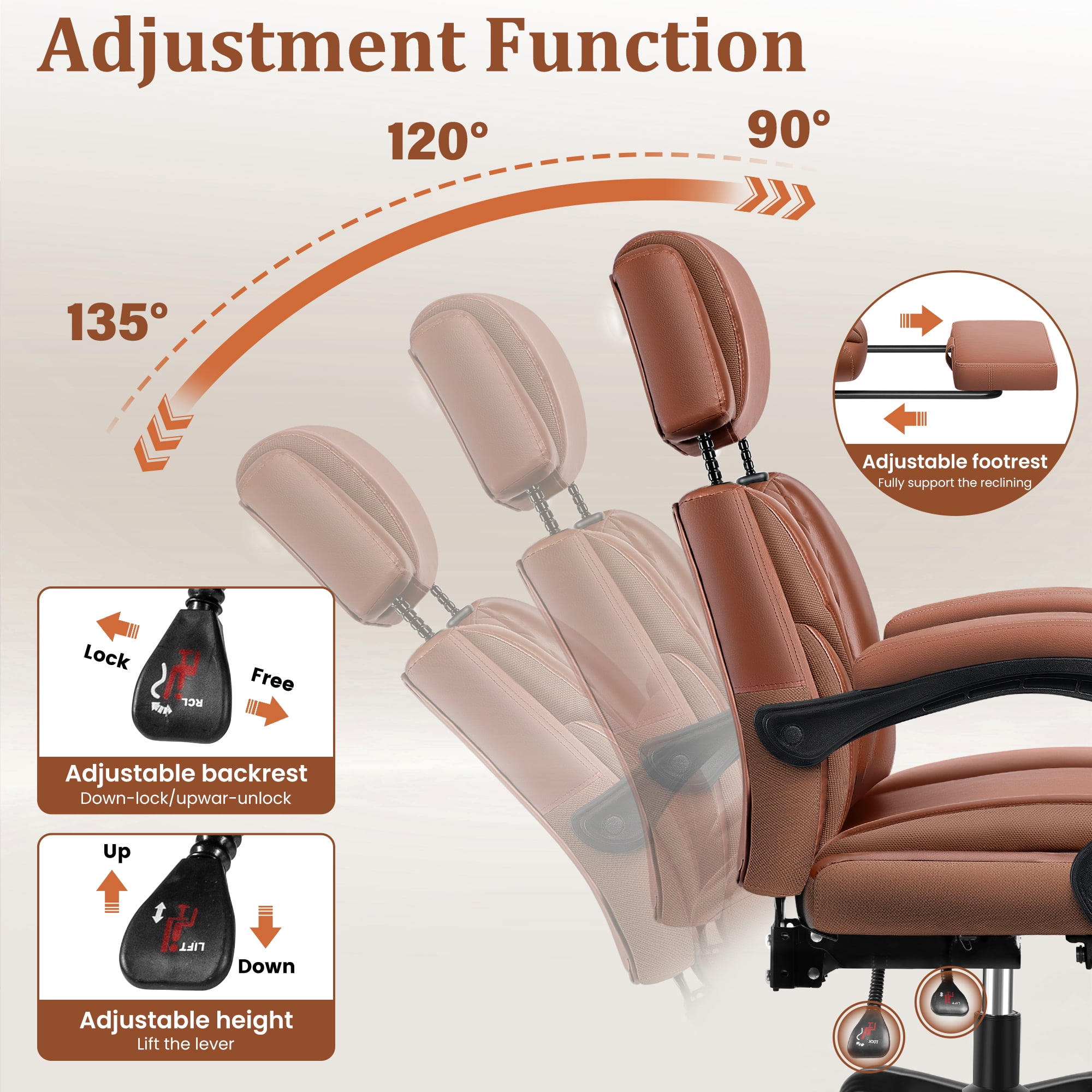 FelixKing Ergonomic Office Chair with Adjustable Headrest Executive Leather Desk Chair with Flip Up Arms, Comfy Computer Chair with Lumbar Support & Rocking Function for Home Office