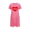 thumbnail image 4 of Lorytime Vintage Nightgowns for Women Knee Length Short Sleeve Nightdress Oversized Crewneck Lips Print Sleepshirts Sleepdress Nightgowns Comfy Soft Lounge Pajamas Dress Pink S, 4 of 5