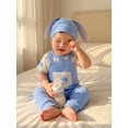 thumbnail image 6 of Cenuakty Easter Baby Boy 3 Piece Outfits Adorable Rabbit Print Short Sleeve Round Neck Jumpsuit and Overalls Hat Set, 6 of 8