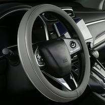Gray Leather Steering Wheel Cover Silver Fiber Strip Car Steering Wheel Cover Universal 15 Inch for Men