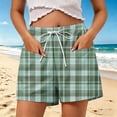 thumbnail image 2 of PWPSG Womens Elastic Waist Plaid Print Casual Shorts, Drawstring Waistband with Loose Silhouette, Retro Design for Everyday Outfits Green XL, 2 of 6