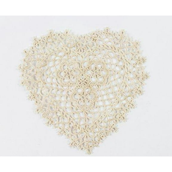 Fennco Styles Handmade All-Over Tatting Lace Heart Shaped Doily 100% Cotton - Set of 4 (12" Heart Doily, Ecru)