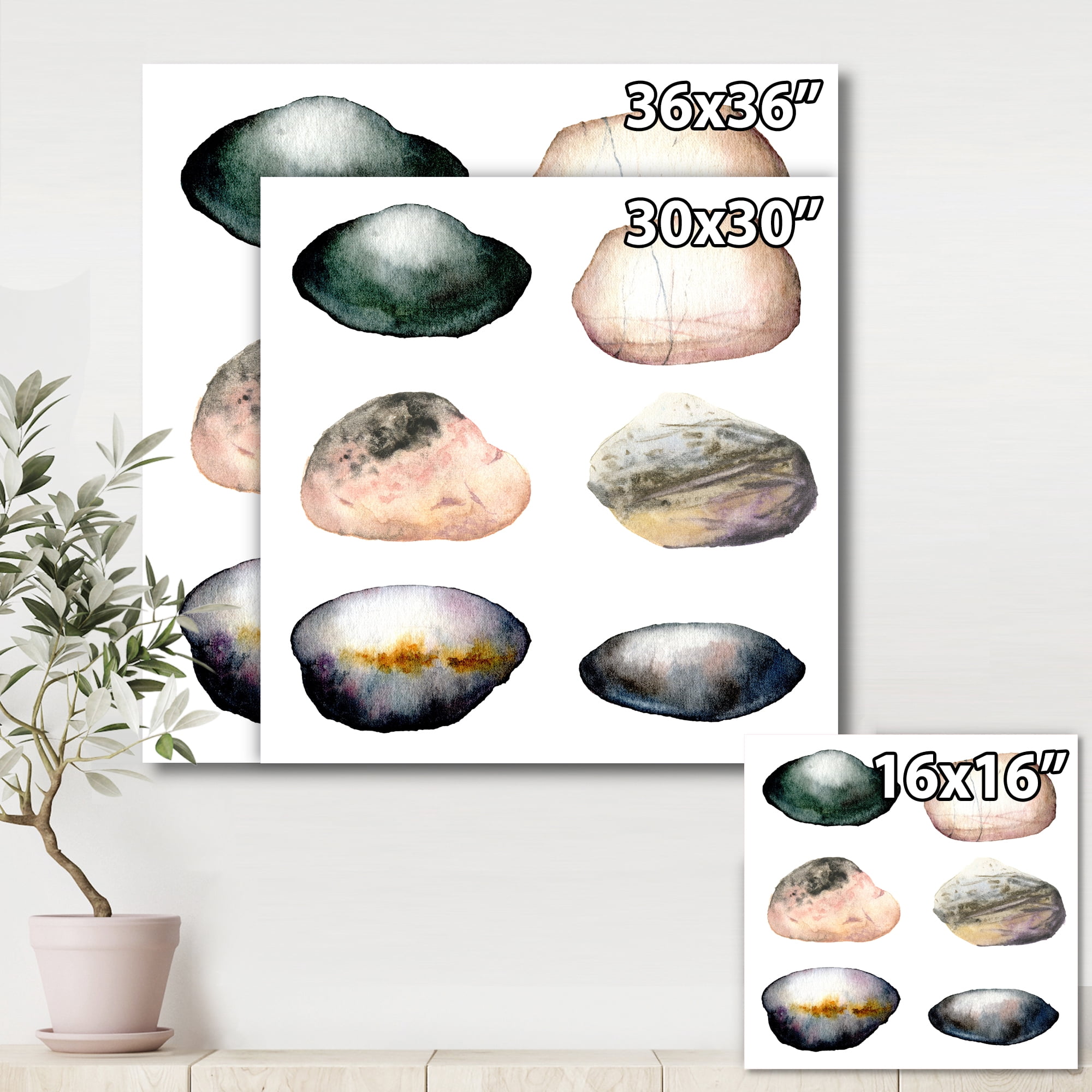 Designart ' Six Abstract Sea Stones On White ' Nautical & Coastal Canvas Wall Art Print