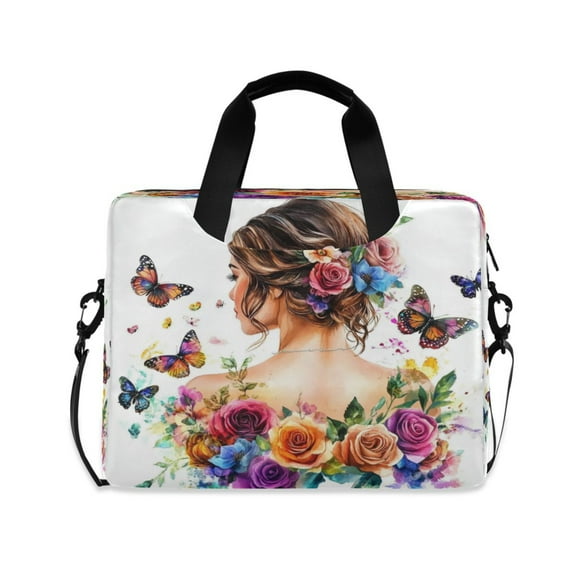 16" Laptop Tote Bag Laptop Sleeve Case Computer Briefcase for Work & Travel Roses and Butterflies and Beautiful Woman
