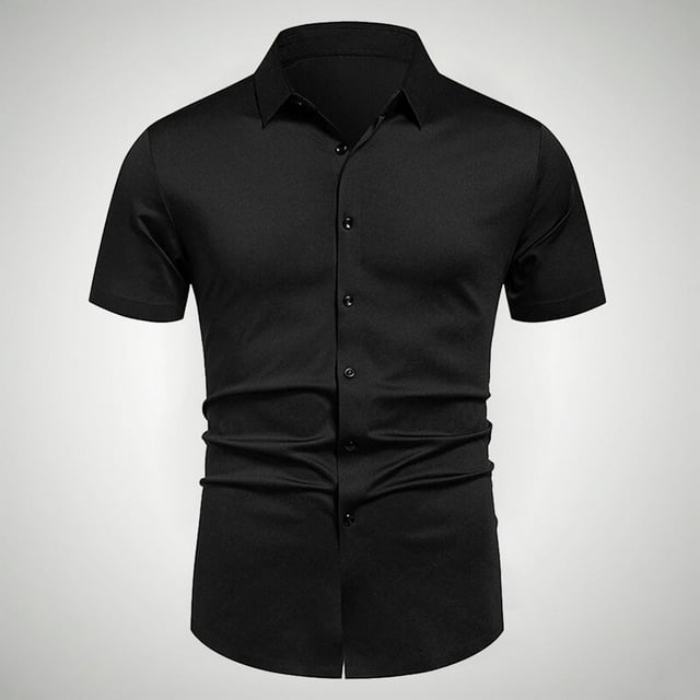 pstuiky camisetas para hombre, Camisa informal de negocios de color liso con solapa y botones de manga corta para hombre camisetas de hombre l