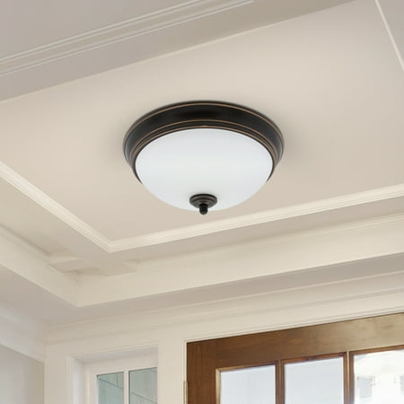 

Maxxima 11 in. Flush Mount Ceiling Light w/ Frosted Glass Shade Dome Dimmable Light 2700K 1055 Lumens Aged Bronze
