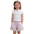thumbnail image 3 of SGFCWSX Girls T Shirt Summer Ruffle Flutter Sleeve Crew Neck Rainbow Striped Ribbed Knit Casual Soft Kids Daily School Wear Tee Tops Blue Size 7/8, 3 of 8