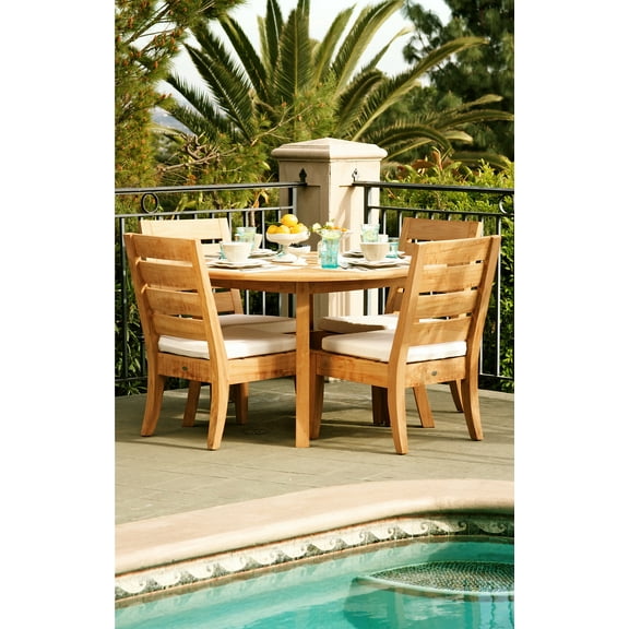 Teak Dining Set:4 Seater 5 pc Teak Dining Set:52" Round Table & 4 Armless / Side Atnas Chairs Outdoor Patio Grade-A Teak Wood WholesaleTeak #WMDSAT1