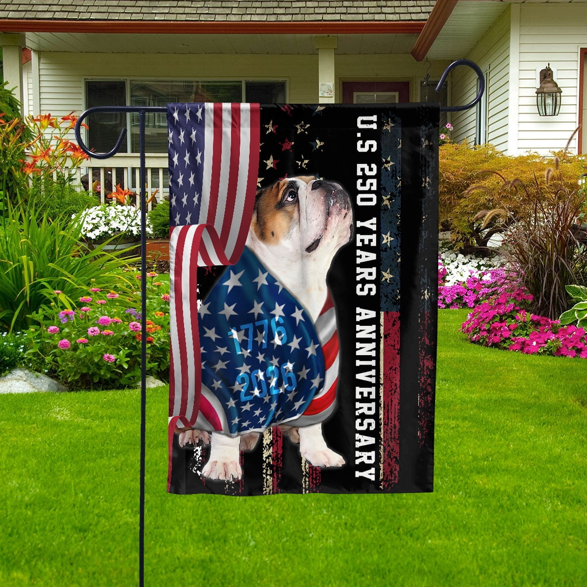 250 Anniversary Flag 12x18 inch Bulldog Dog Wearing Patriotic America National Flag 250 Years 1776-2026 Indoor Outdoor Decor