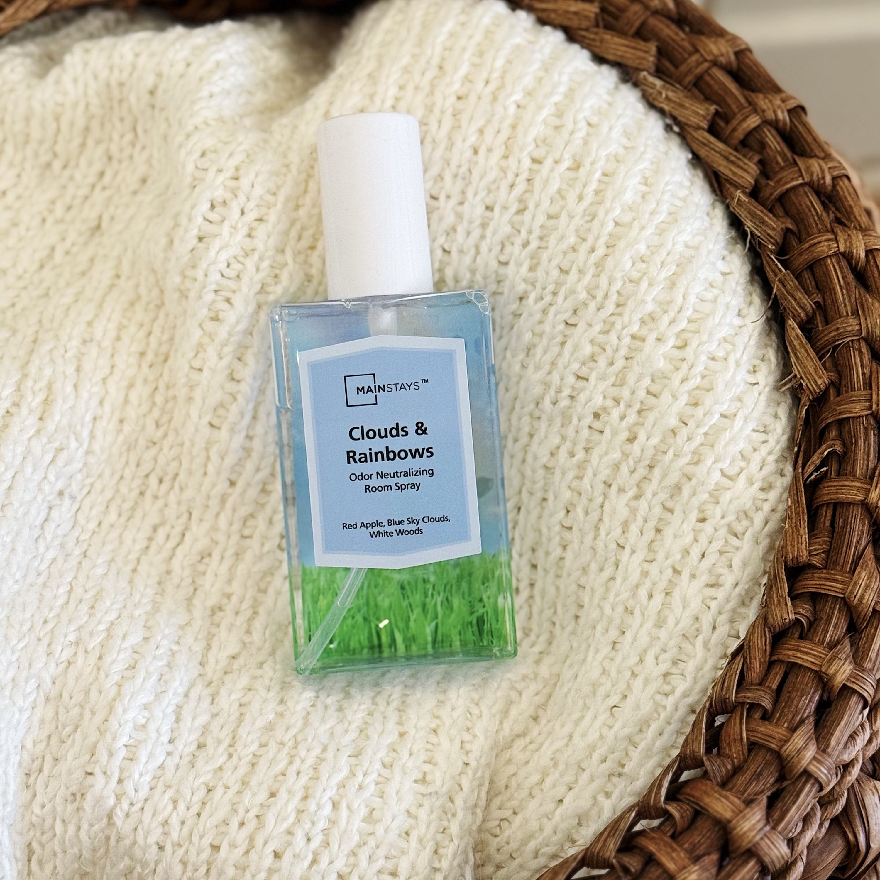 Mainstays Clouds & Rainbows Scented Room & Linen Spray 3.4 fl oz (100mL).