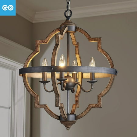

Saint Mossi 4-Lights Wooden Finish Farmhouse Chandelier Light Fixture Rustic Globe Chandelier Style Globe Pendant Light Farmhouse Pendant Light Fixtures H22 x D20 Chain Adjustable
