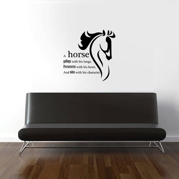 Win With His Character Horses Equestrian Quote Jumper Horse Jumping Horse Quotes Saying Wall Art Sticker Designs Vinyl Stickers For Home House Walls Rooms Window Bedroom Decoration Size (20x20 inch)
