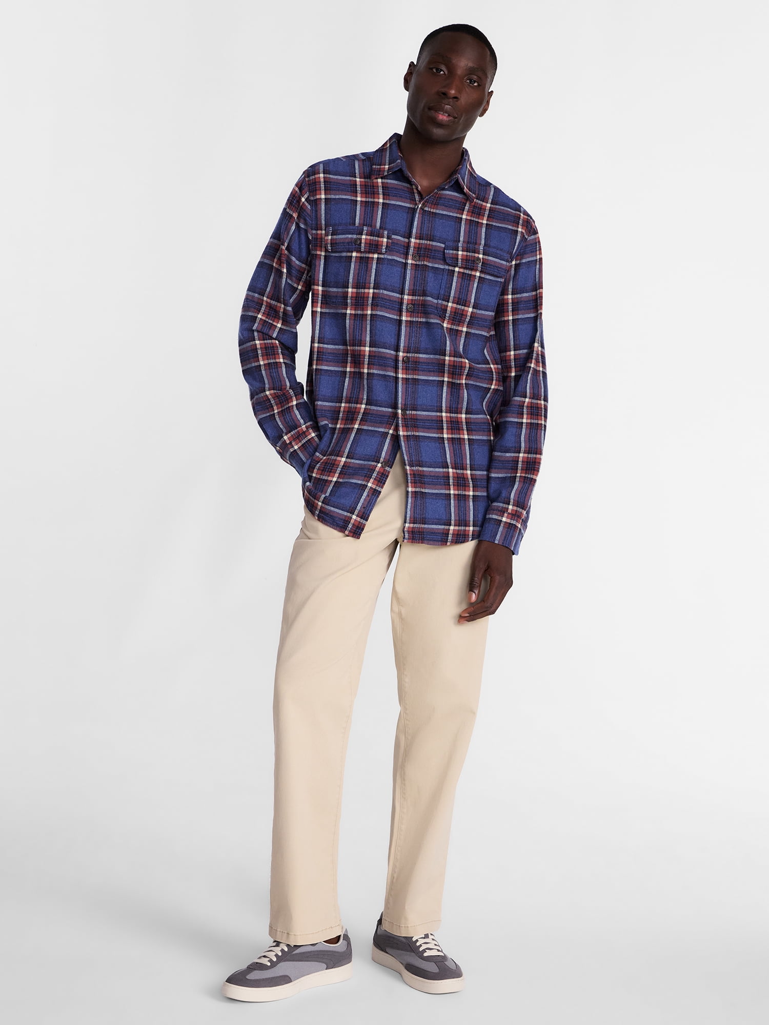 George Men's and Big Men's 100% Cotton Plaid Flannel Shirt with Long Sleeves, Sizes XS-3XL, 2XB-5XB & Tall XLT-3XLT