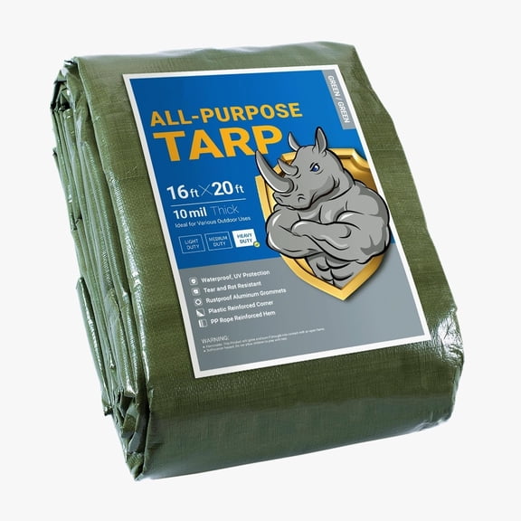 Heavy Duty Tarp 16x20 Feet Green Multi Purpose Thick Waterproof Poly Tarp Cover 10mil