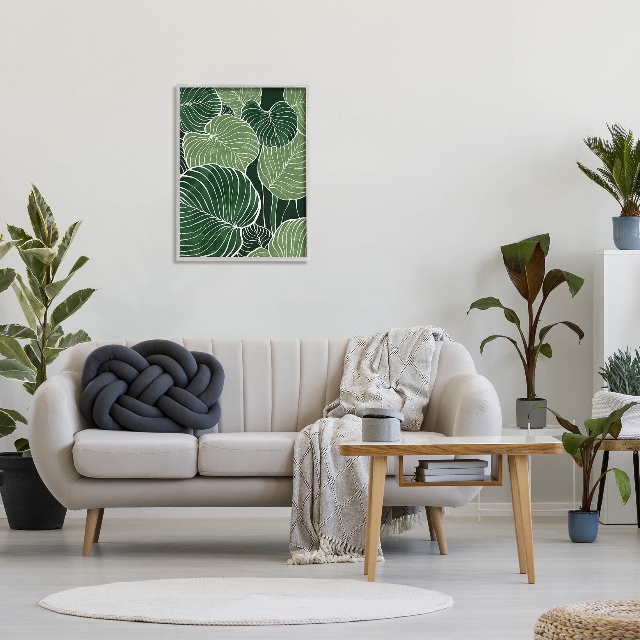 Layered Green Leaf Nature Botanical & Floral Graphic Art Gray Framed Art Print Wall Art