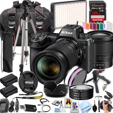 Nikon Z6 III Mirrorless Digital Camera 24.5MP Z 24-70mm f/4 S Lens | 24.5 MP | 4K UHD+ 128GB Extreme Memory LED Video Light 3pc Filter Kit- 42pc Pro Bundle (International Version)