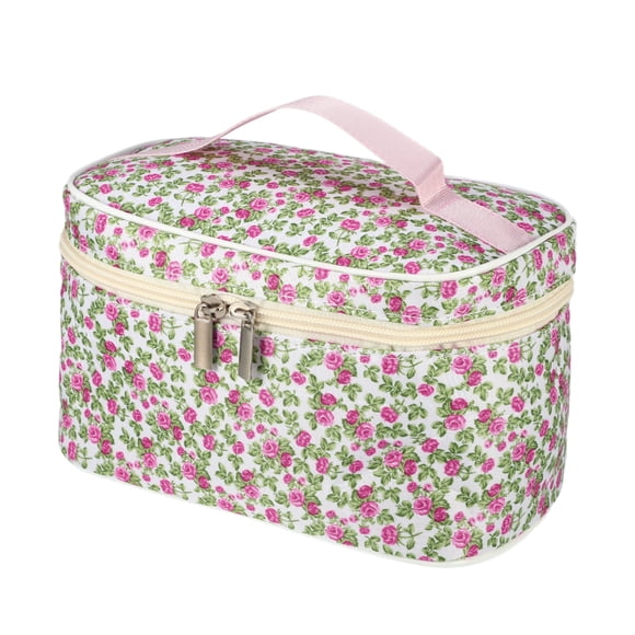 1 Pc Bolsa de Cosméticos Portátil de Peonía para Vacaciones y Viajes de Negocios Verde Rosa de Poliéster