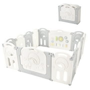 Fortella Cloud Castle, Baby Playpen with Whiteboard and Activity Wall, Unisex Gray 14 Panel