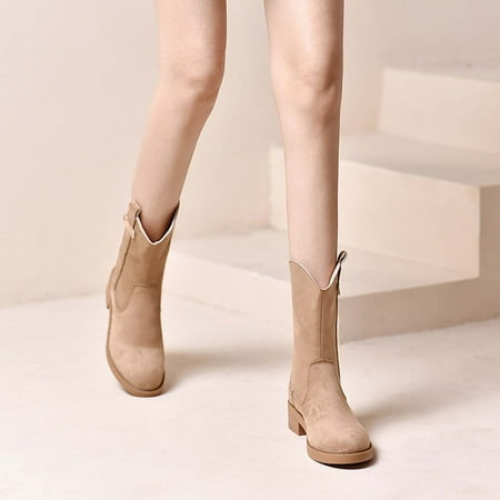 

Clearance Deals! AnuYalueWomen s Mid Calf Combat Riding Fashion Winter Boots Pull On Fall Weather Short Boots
