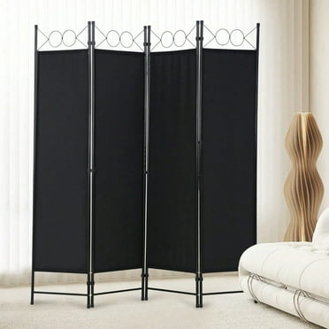 4 Panel Room Divider, 5.6FT Folding Portable Privacy Divider Metal Frame & Fabric Screen Freestanding Partition Screen for Bedroom Meeting Room Office (Black)