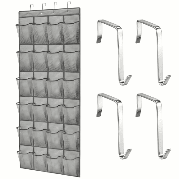 Over the Door Shoe Organizer, Shoe Organizer for Closet with 24 Large Pockets, Non-Woven Fabric, Breathable Mesh, and Durable Double Stitching, Folding, with Hooks