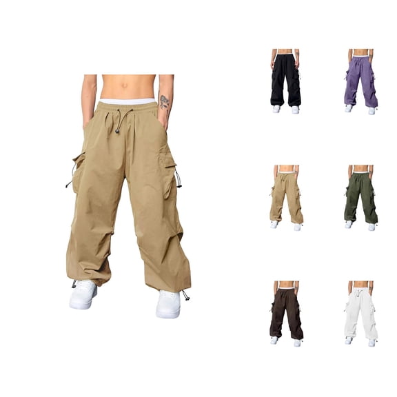 Men's Baggy Cargo Pants 2026 Casual Drawstring Elastic Waist Loose Fit Parachute Pants Harem Joggers with Pockets Streetwear