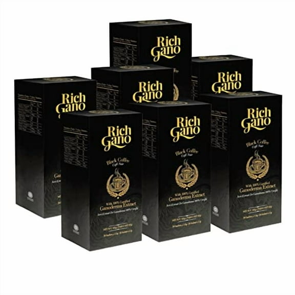 Rich Gano Mushroom Coffee – 210 Sachets Black Coffee with Ganoderma Extract – Non-GMO Vegan Friendly Instant Coffee Packets – Zero Jitters Immune Support Ganoderma Coffee