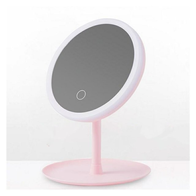 Desktop Vanity Mirror With Led Light, Pink Student Dormitory Table Makeup Mirror Ring Shape ,Widely Use