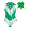 thumbnail image 4 of TiaoBug Women Metallic Latin Dance Leotard Fringe Cheerleading Uniform Outfits With Headwear Green XL, 4 of 7