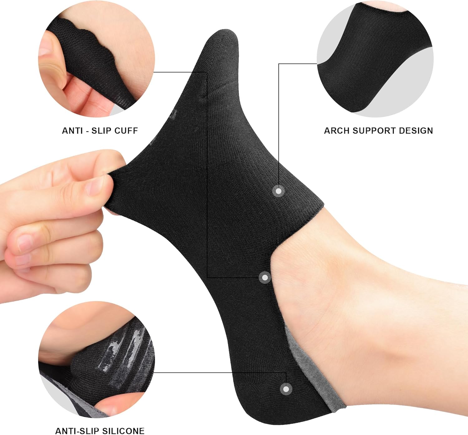 WERNIES No Show Socks Women, 4/8 Pairs Non Slip Low Cut Invisible Ankle Socks, Combed Cotton Breathable Arch Support, for Sneakers Loafers Athletic Shoes