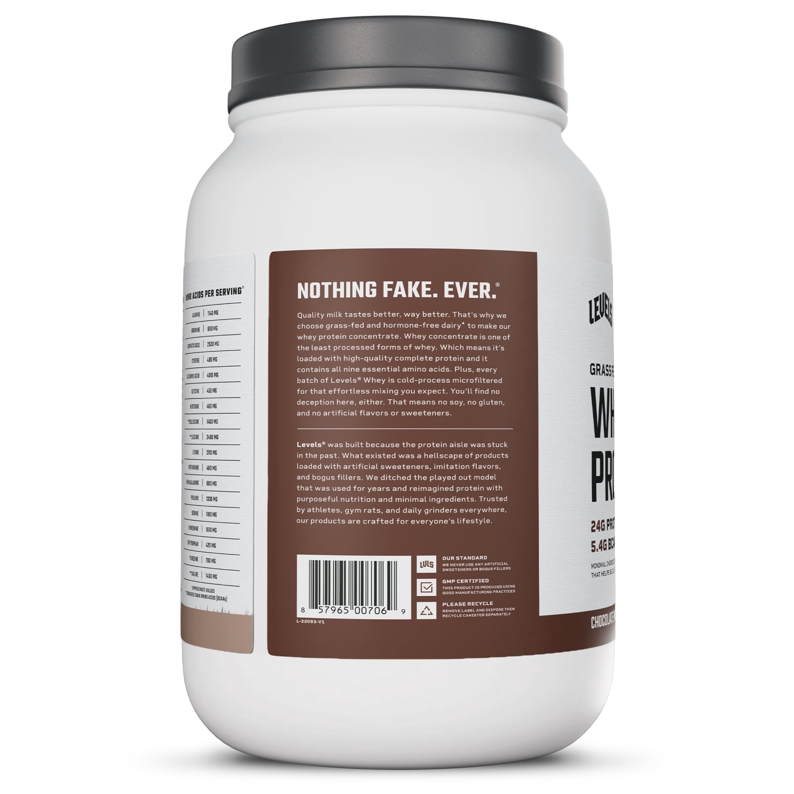 Levels Grass Fed Whey Protein Powder, No Artificials, 24G of Protein, Chocolate Mocha, 2LB