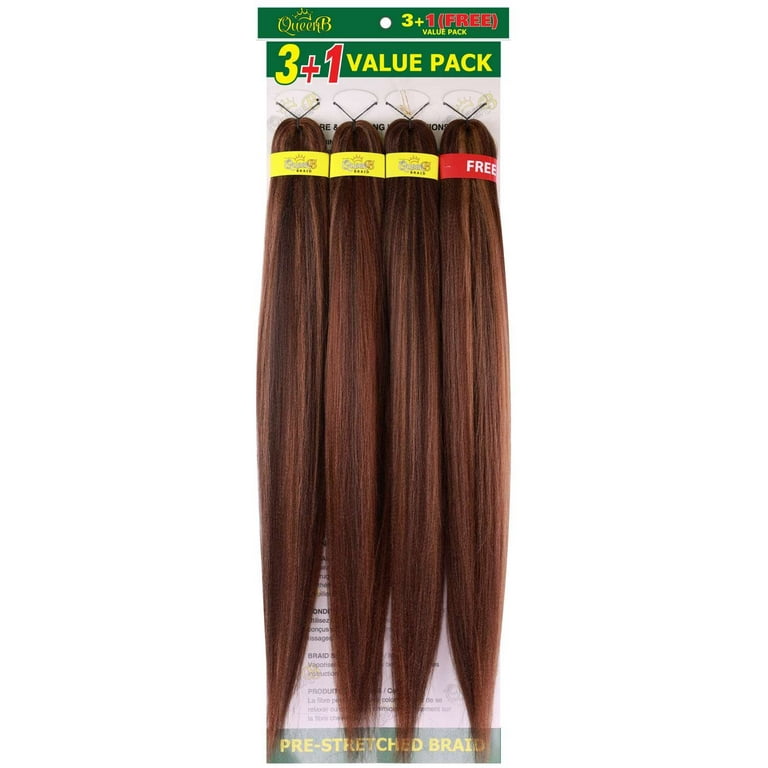 QueenB 4X Value Pack Pre-Stretched Braiding Hair 50” – Color M4/27