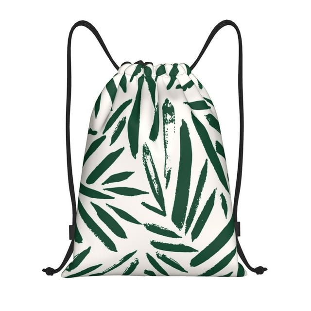 Saiise Palm Branch With Leaves Pattern Sports Drawstring Backpack - String Swim Gym Bag with Wet Proof Pocket for Women&Men-Medium