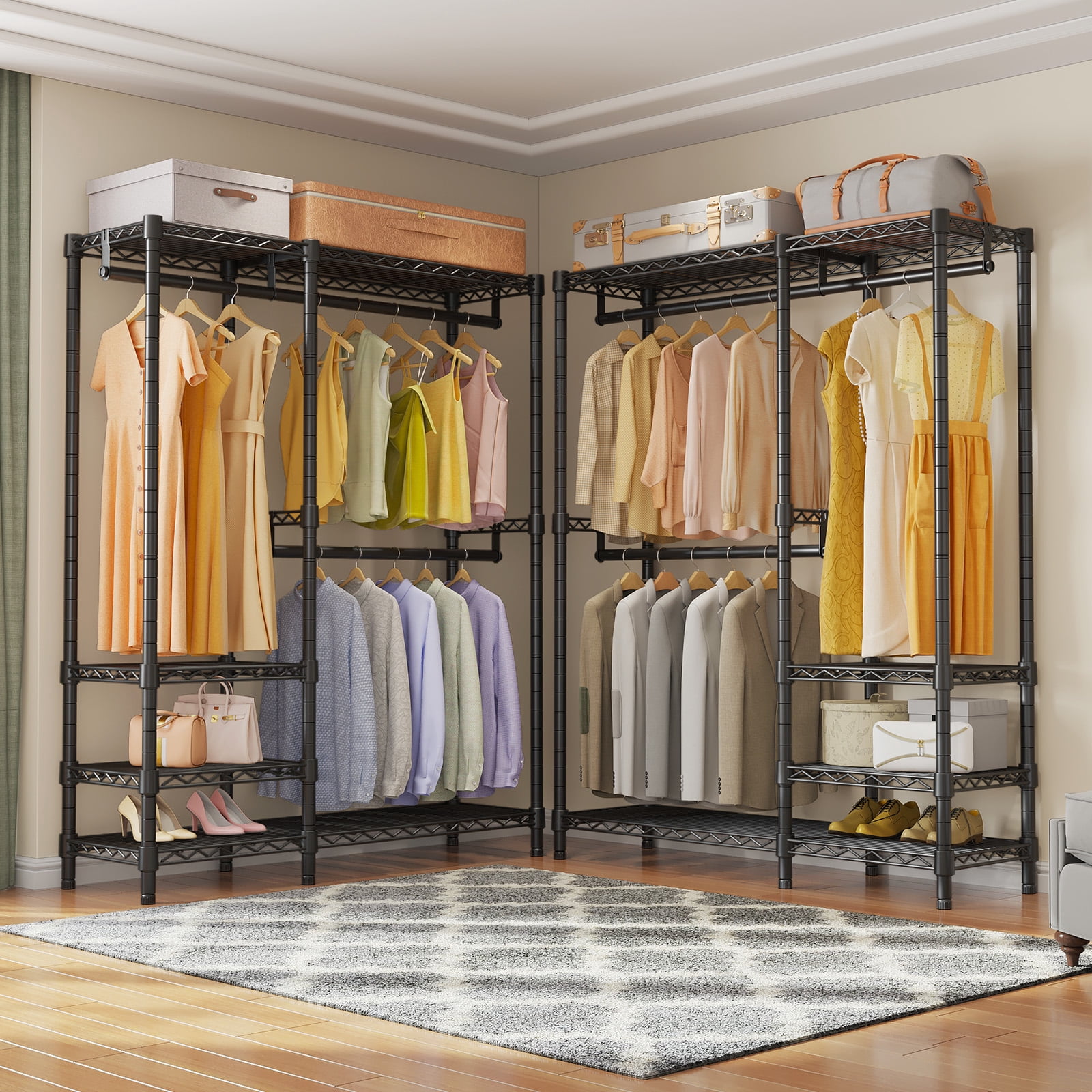 VIPEK V2i Heavy Duty Garment Rack, 700LB Capacity Portable Closet System with 4 Adjustable Shelves & 2 Hanging Rods, Freestanding Wardrobe,Black