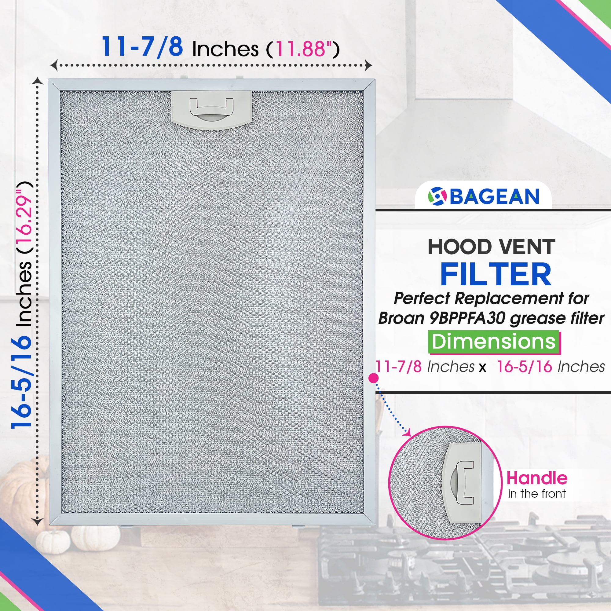 Range Hood Filter Replacement for BPPFA30 11.81" x 16.25" Broan Range Hood Filter - Metal Exhaust Fan Stove Hood Vent Filter for Range Hood - Filters the Kitchen Oven Grease From Entering Hood 2-Pack