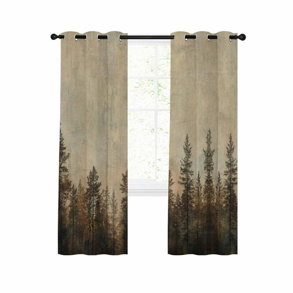 Forest Tree Blackout Curtains 63 Inches Long for Bedroom, Modern Vintage Winter Fall Natural Plant Thermal Insulated Room Darkening Black Out Window Curtain Panels Grommet Drapes for Living Room