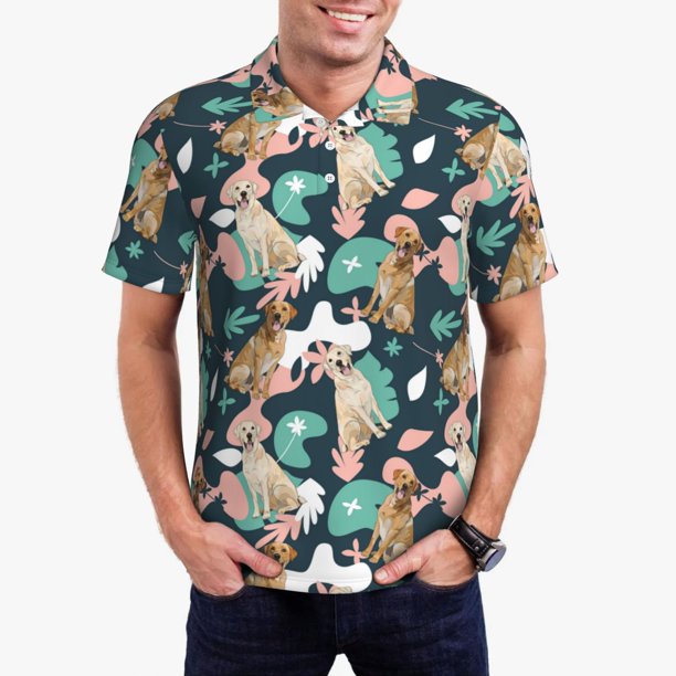 Balery Labrador Retriever Dog Camisa Polo de Hombre con Estampado, de Manga Corta y Tejido Medio, Camisa Tipo Golf Polo-Large
