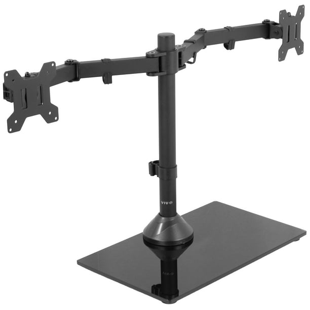 VIVO Black Dual Monitor Stand Adjustable Mount w/ Freestanding Glass