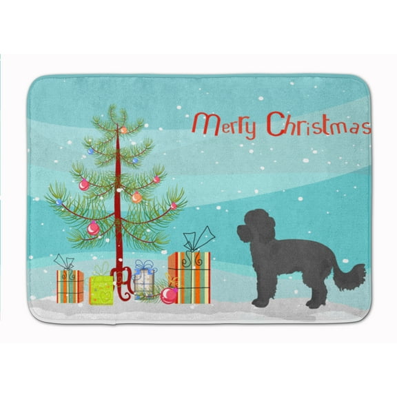 Black Maltipoo Christmas Tree Machine Washable Memory Foam Mat